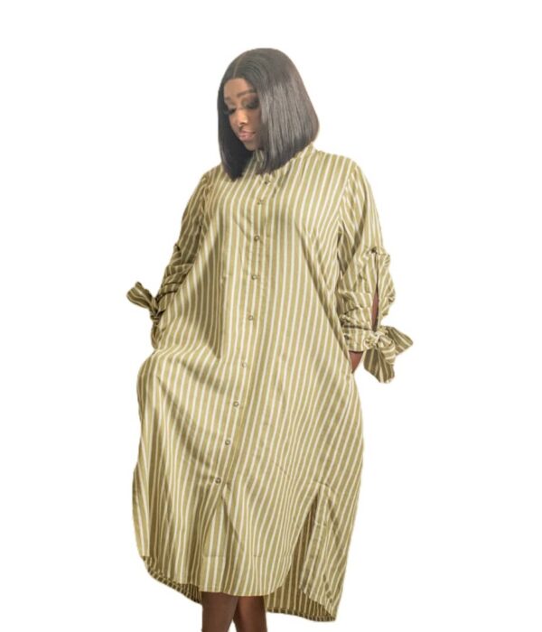 Jznell Shirt Dress in Mustard and Green stripes (Ready to Wear)