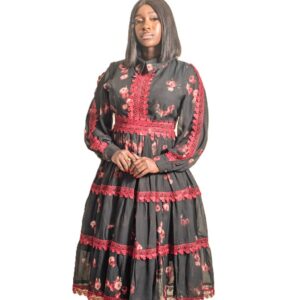 Jznell Black and pink lace dress (Ready to Wear)