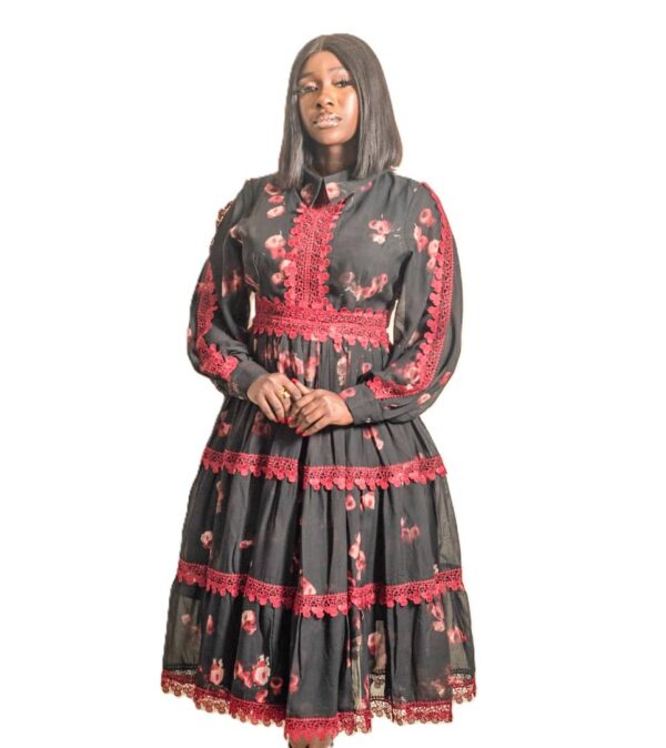 Jznell Black and pink lace dress (Ready to Wear)