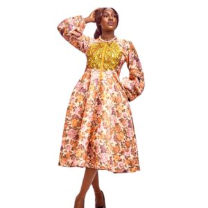 Jznell Damask with embroidery- Midi Gown(Ready to Wear)