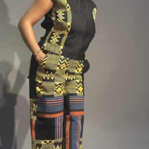 African print, denim two-piece