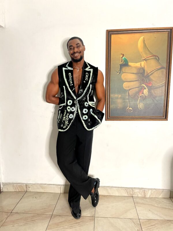 Hand painted Unisex Black Sleeveless Blazer