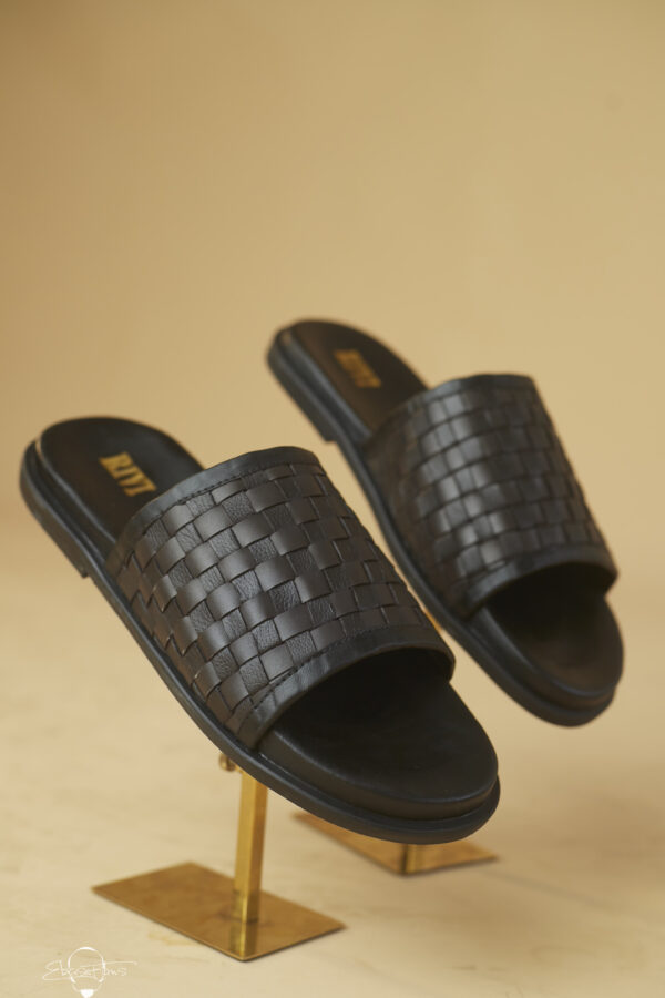Straight Cross-Weave Leather Slides - Image 6