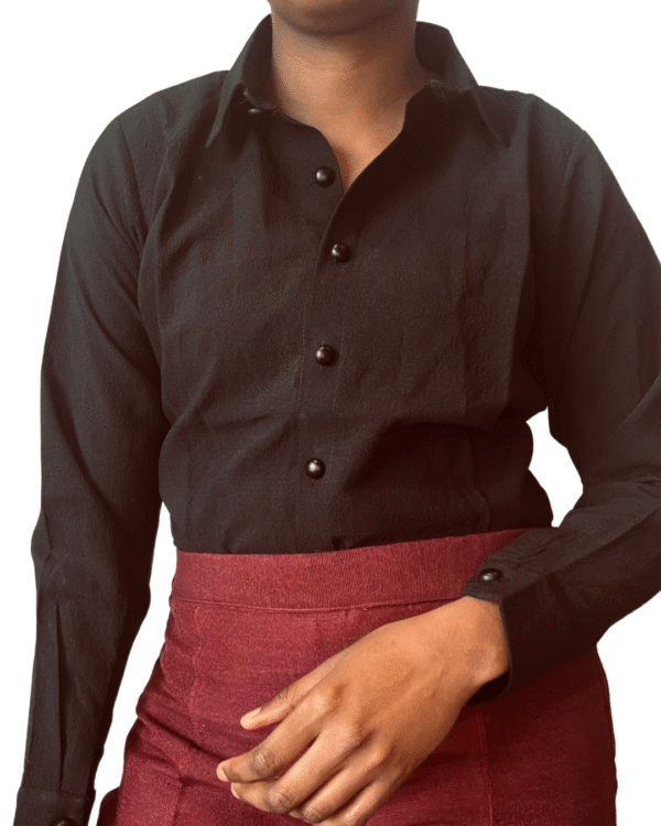Chiffon Black Button Down Top - Image 2