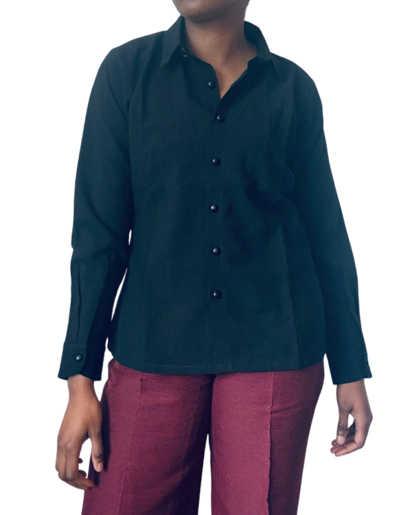 Chiffon Black Button Down Top - Image 4
