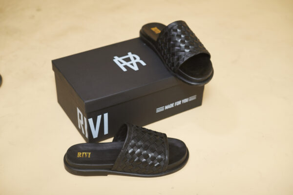 Slant Cross Weave Leather Slides - Image 4