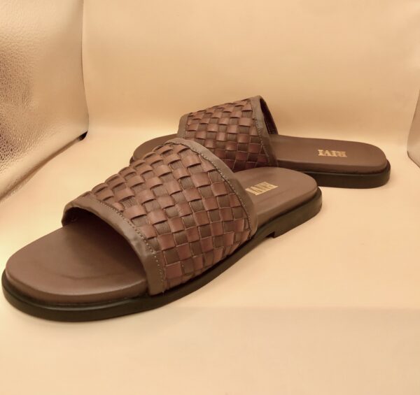 Slant Cross Weave Leather Slides - Image 3