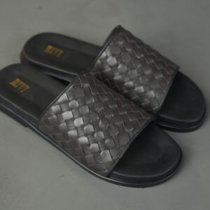 Slant Cross Weave Leather Slides
