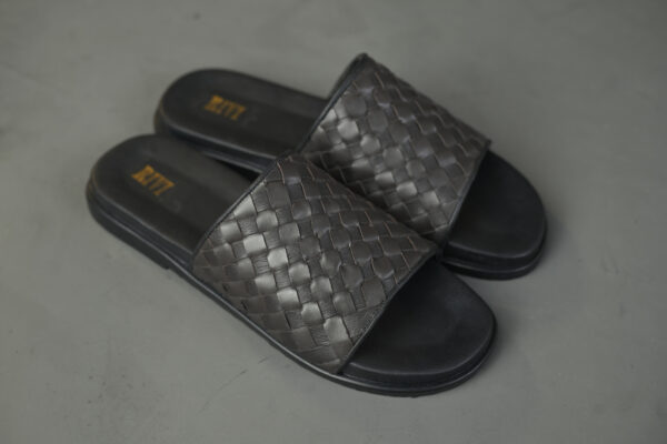 Slant Cross Weave Leather Slides