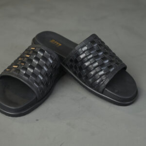 Straight Cross-Weave Leather Slides