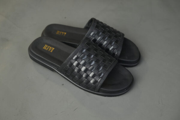 Straight Cross-Weave Leather Slides - Image 2